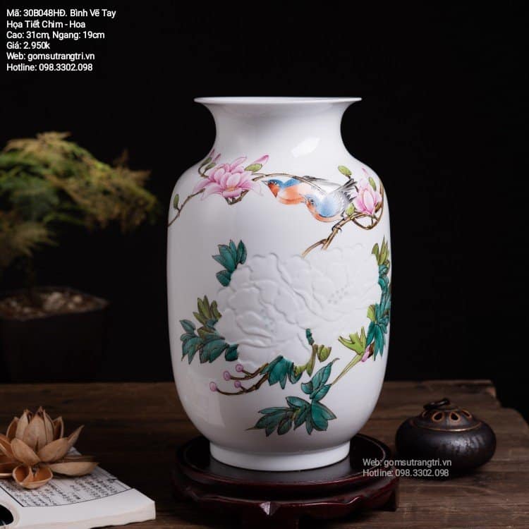 BÌNH VẼ TAY HỌA TIẾT CHIM - HOA